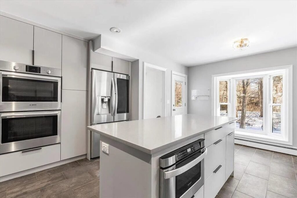 Kitchen island with a waterfall edge